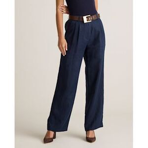 Quince Women 100% European Linen Pleated Trouser Deep Navy Pants 8